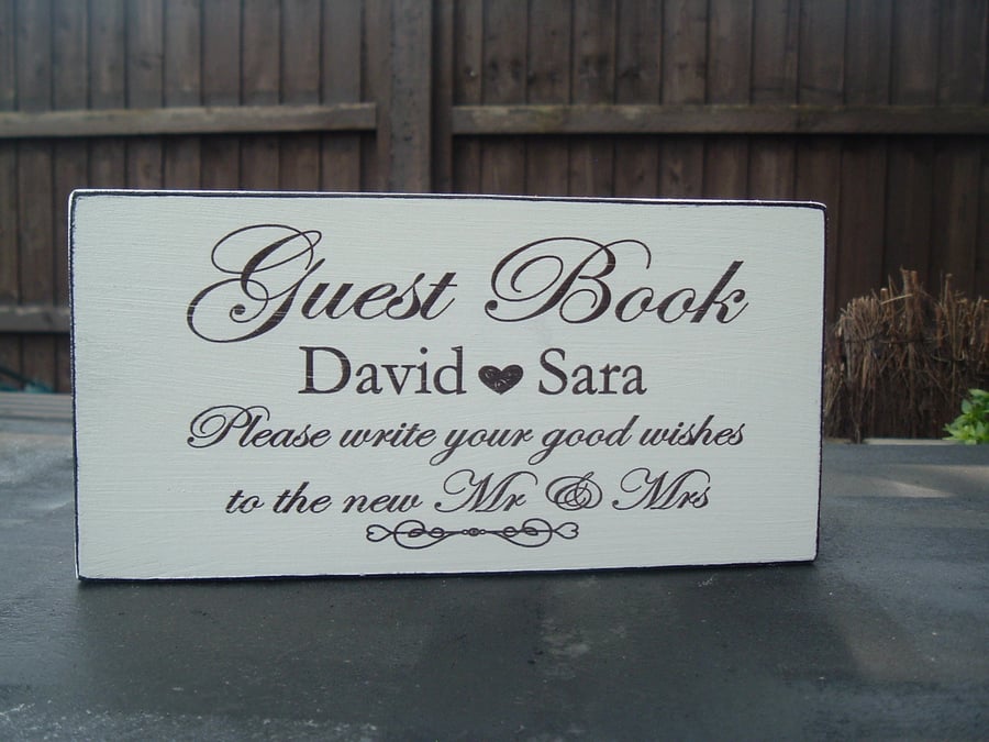 shabby chic vintage Guest Book sign wedding personalised sign plaque