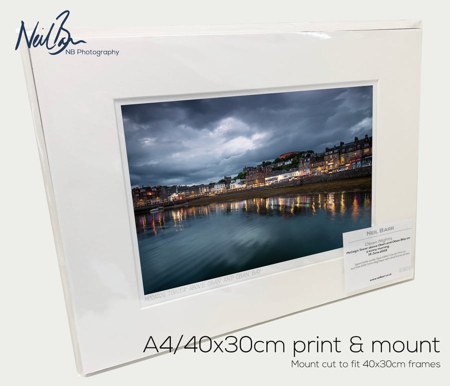 Oban Bay Scotland & McCaig's Tower at Night - A4 (40x30cm) Unframed Print