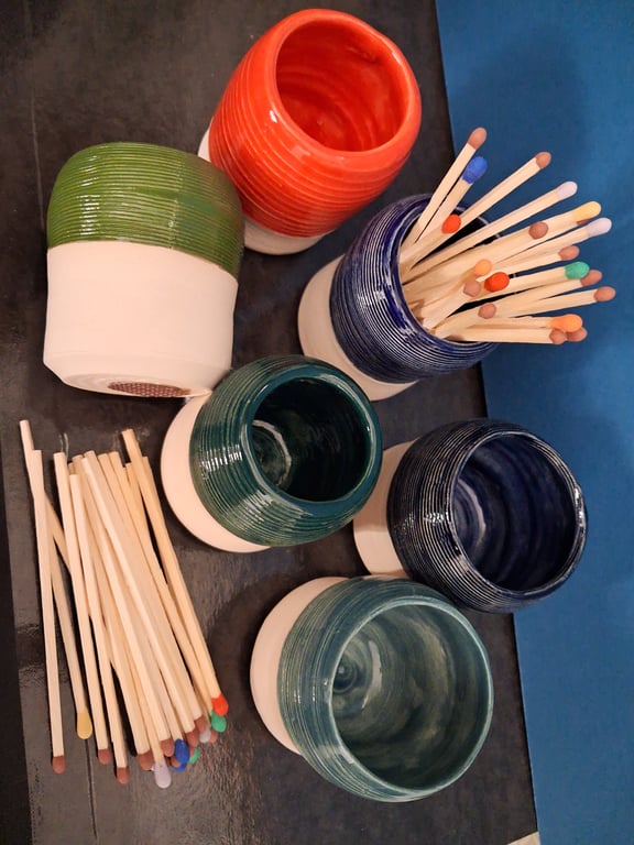 Ceramic handmade  Match stick holder with strike patch