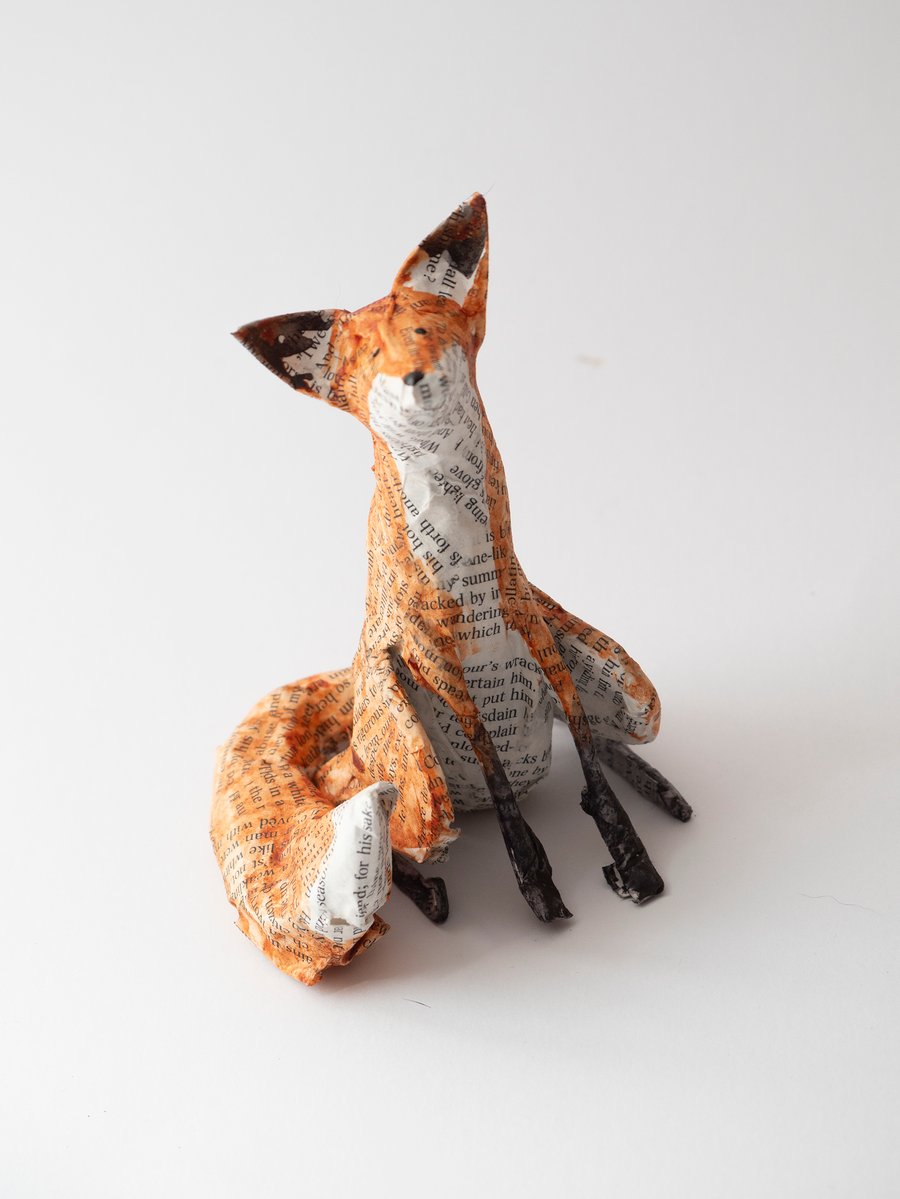 Topher Small Paper Mache Fox Sculpture