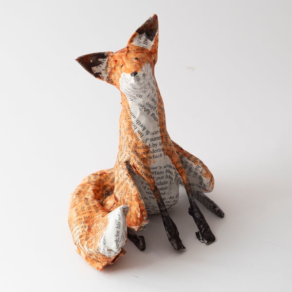 Topher Small Paper Mache Fox Sculpture