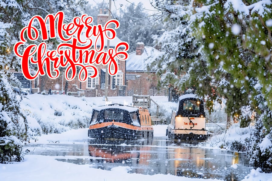 A5 Blank Greeting Card Christmas Canal Boats Norfolk Upwell 