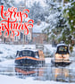 A5 Blank Greeting Card Christmas Canal Boats Norfolk Upwell  - Image 1