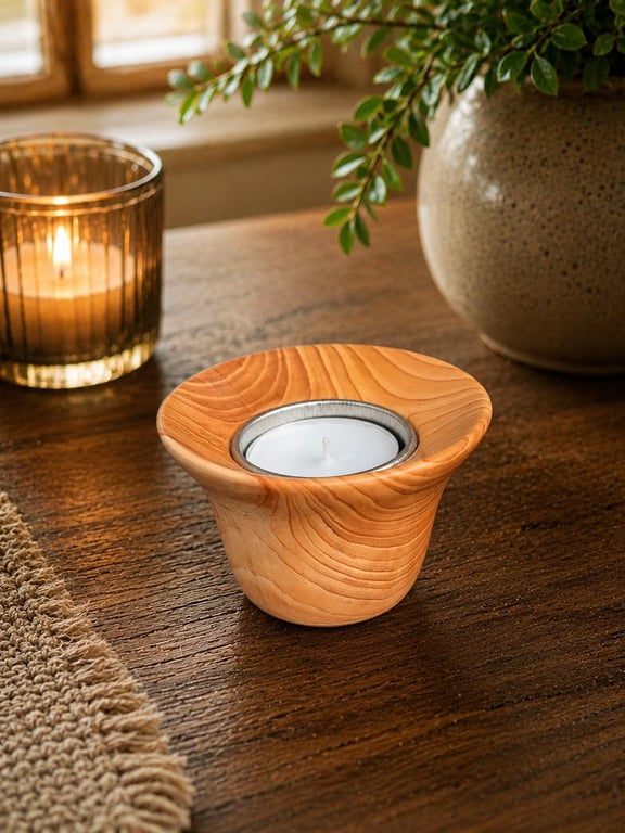 Handturned Yew Tealight holder , handmade wooden Candle Holder