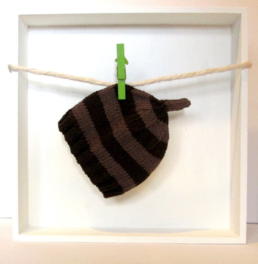Baby Hat in Dark Brown & Light Brown Stripes Size 0 - 2 Months 
