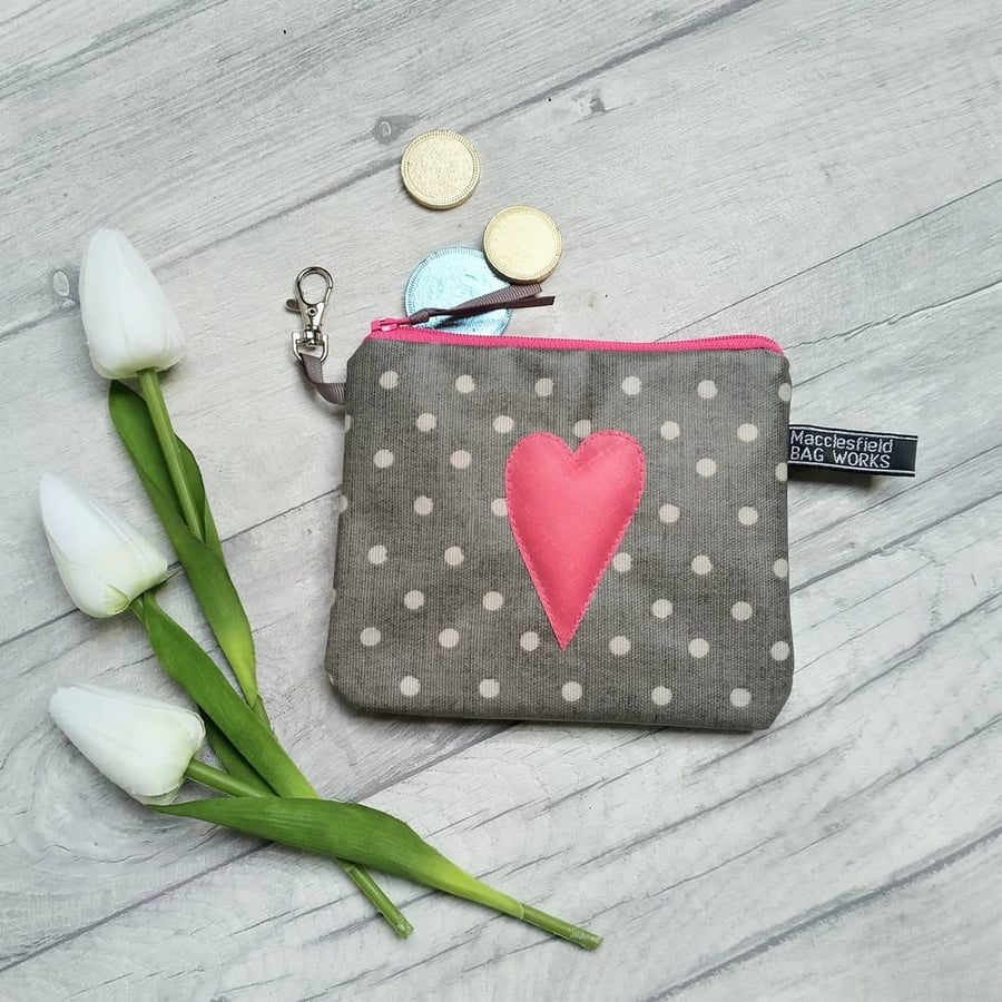 Polka Dot and Heart Motif Oilcloth Purse or Folksy