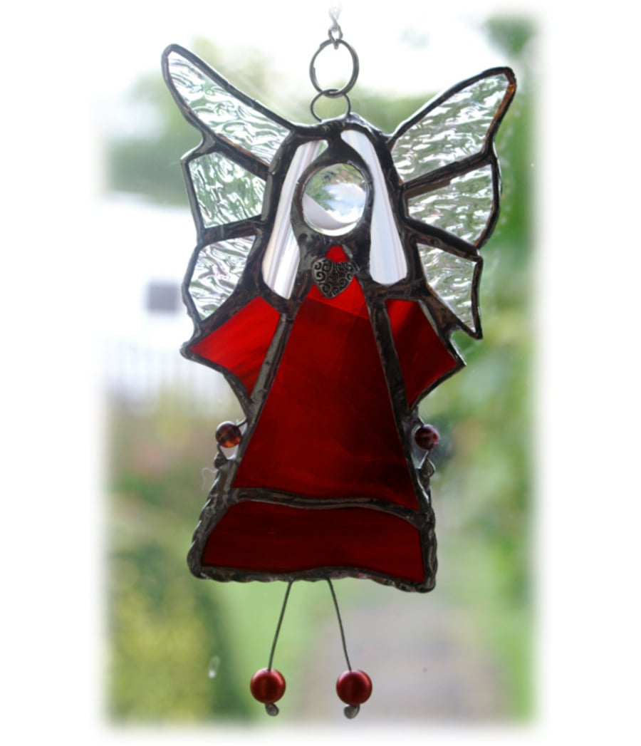  SOLD Angel Suncatcher Stained Glass Red Handmade