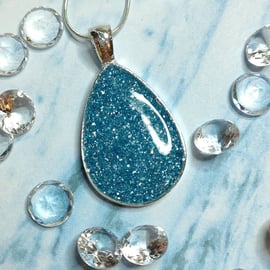 Bespoke Blue Teardrop Glitter Pendant