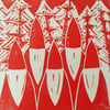 Lino Cut Scandinavian Santa  Tomte Christmas Cards