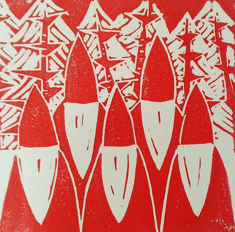 Lino Cut Scandinavian Santa  Tomte Christmas Cards