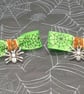 Green Spider Web Hair Bow: Silver Spider Charm Barrette - Image 2
