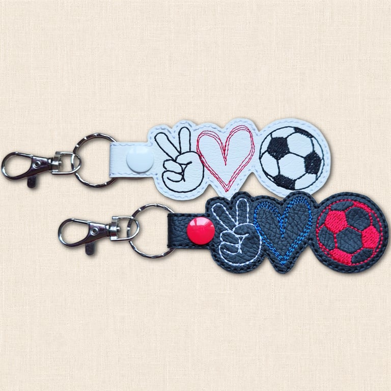 Football Keyring - Peace Love Football Faux Leather Bag Charm
