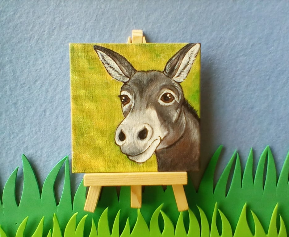 Donkey Original Painting with Mini Easel Charity Donation