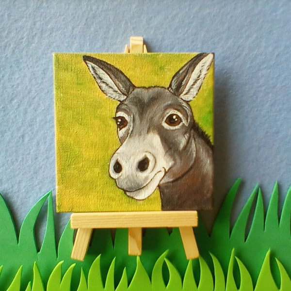 Donkey Original Painting with Mini Easel Charity Donation