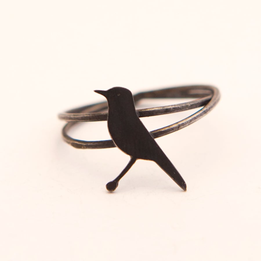 Bluethroat Ring Oxidised Silver