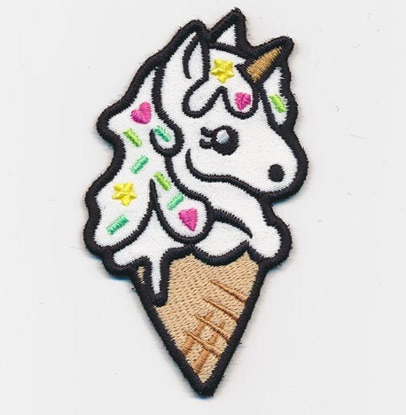 Unicorn Ice Cream Cone Embroidered Patch available in 2 sizes 