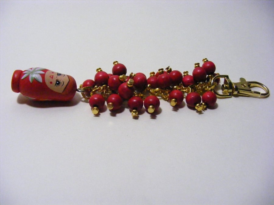 Red Wood Russian Doll Bag Charm