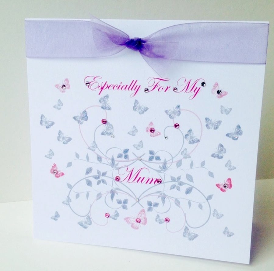 Mother's Day Greeting Card,'Crystal Butterflies'Handmade Card.