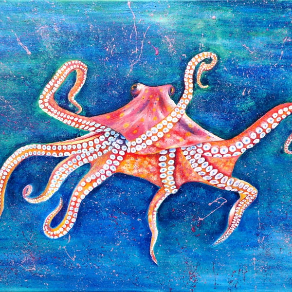 Octopus Original Oil Painting of Tropical Sealife