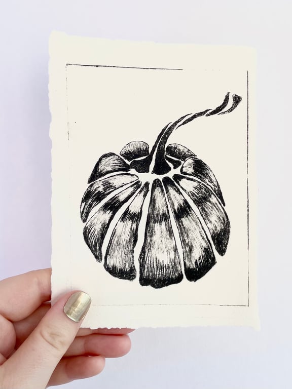 Pumpkin Print Handmade Drypoint A6