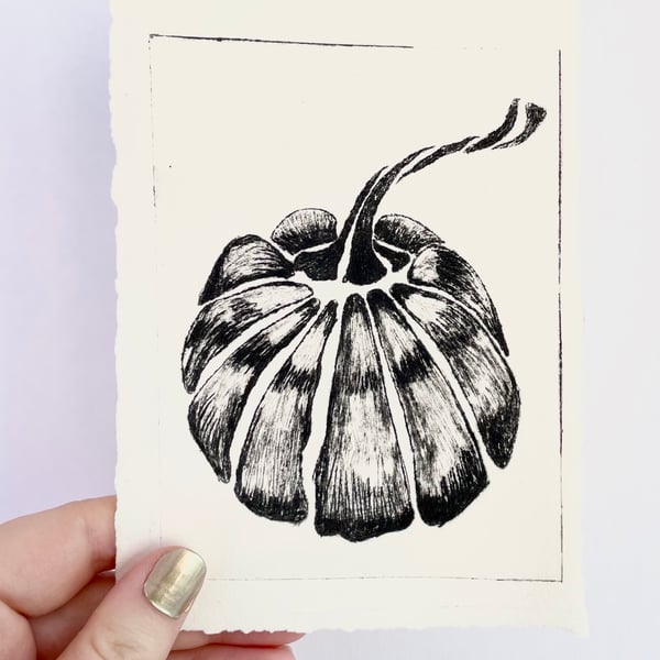 Pumpkin Print Handmade Drypoint A6