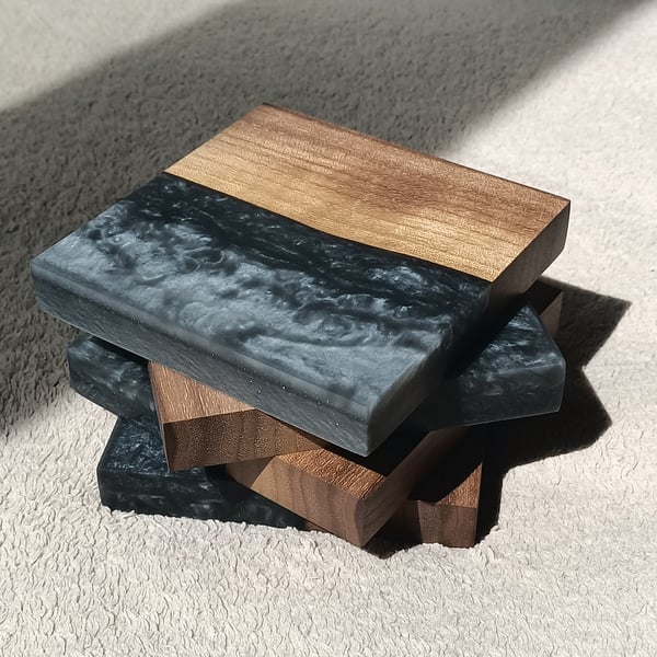 Grey resin and  wood coasters. Custom order Final payment. Gemma TWO