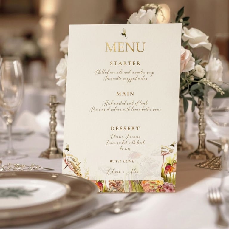 Personalised Wedding Menu, Bespoke Wedding Menu, PDF, Printable