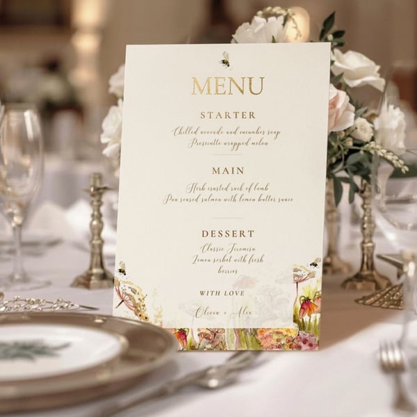 Personalised Wedding Menu, Bespoke Wedding Menu, PDF, Printable