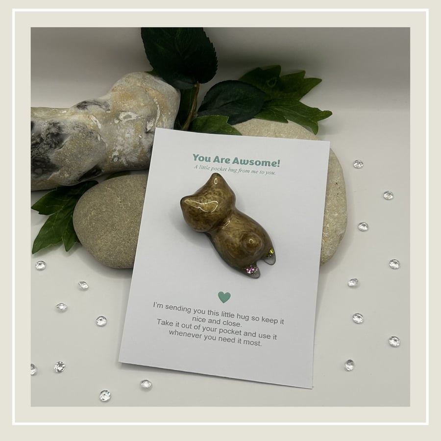 Pocket Hug - Resin Cat with Glitter on Base