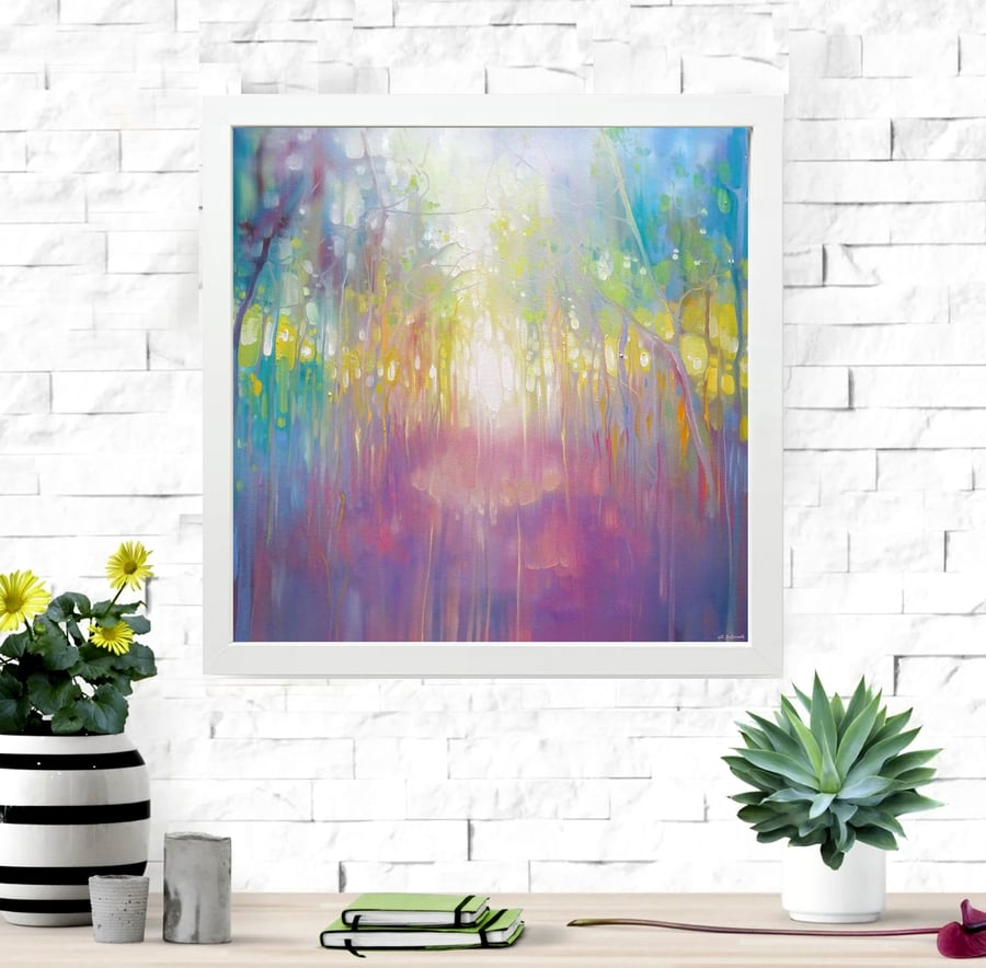 Chasing a Dream is a framed print on canvas of an abstract woodland path