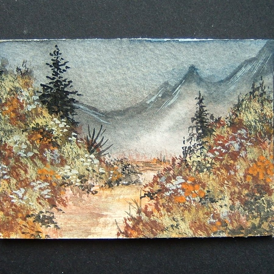 painting art original landscape mountain path aceo ref 93