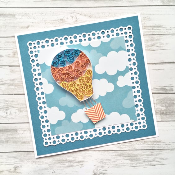 Blank card - quilled hot air balloon
