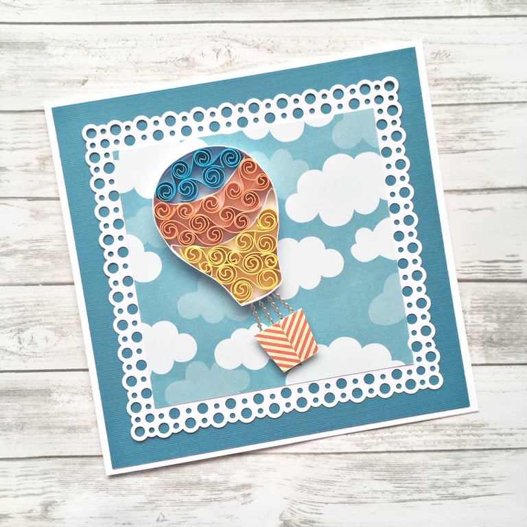 Blank card - quilled hot air balloon