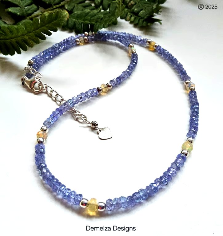 Designer AA Tanzanite & Ethiopian Wello Opal Sterling Silver Necklace