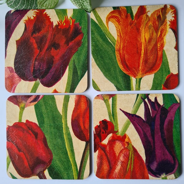 Emma bridgewater tulips design wooden coasters set of four home decor