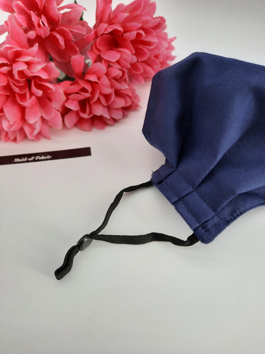 Face mask,  small,  navy, 3 layer, nose wire,  adjustable.  