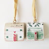 Set of 2 Painted Christmas House Hanging Decorations