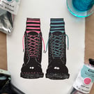 Docs and Socks: Hand-Burnished Lino Cut