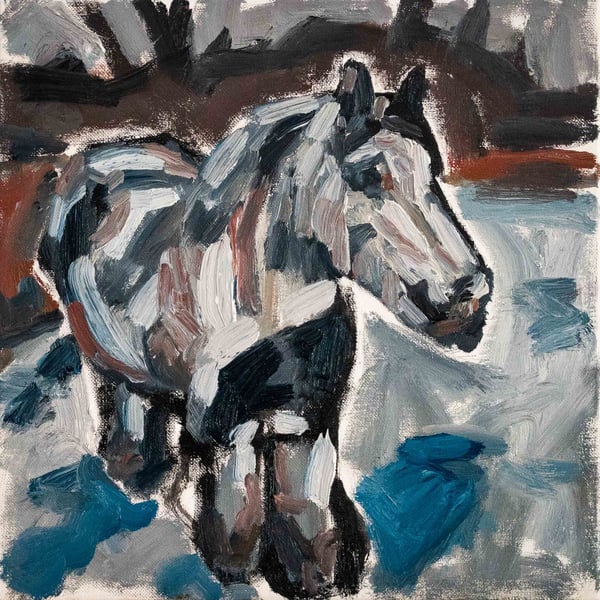 Winter Pony  Kent in snow oil painting on canvas