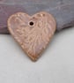 Medium Sand Brown Leaf Texture Heart Shaped Ceramic Pendant - Image 1