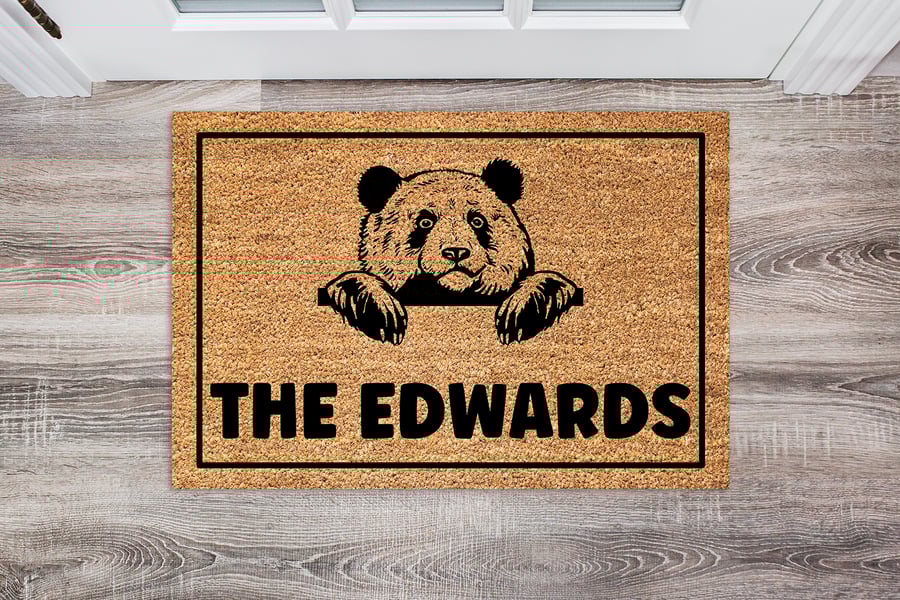 Panda Bear Door Mat - Personalised Panda Bear Welcome Mat - 3 Sizes