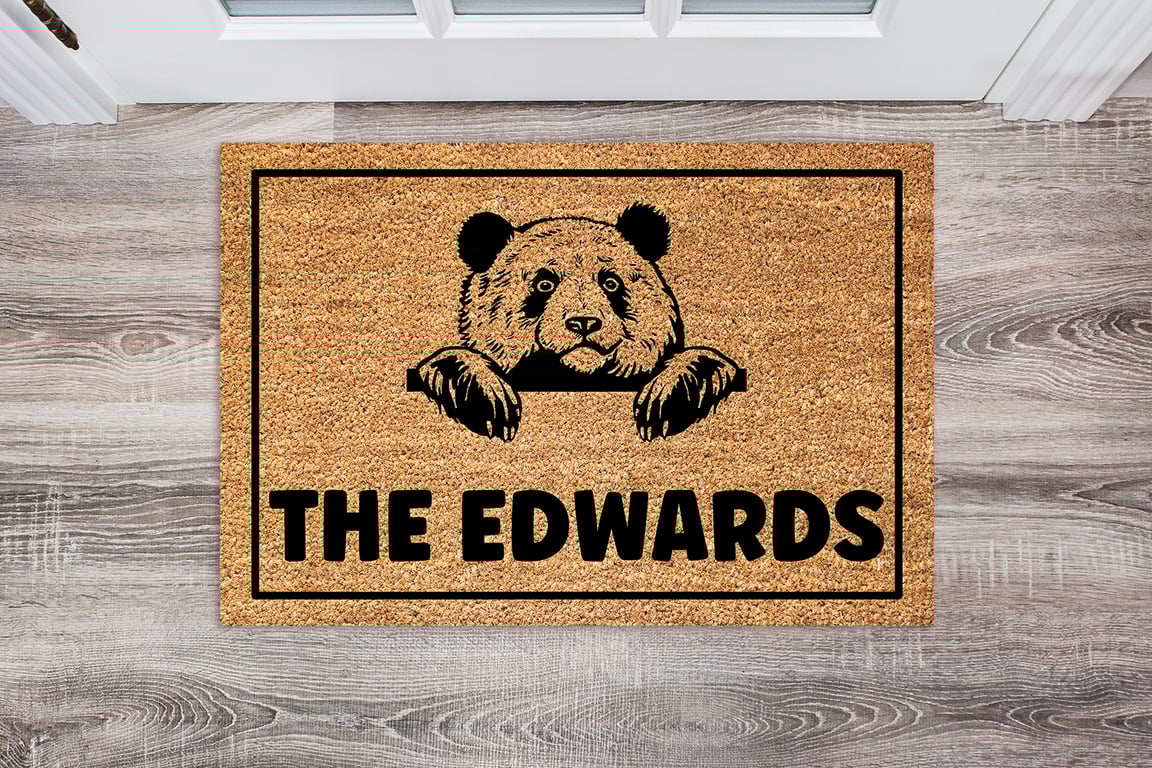 Panda Bear Door Mat - Personalised Panda Bear Welcome Mat - 3 Sizes