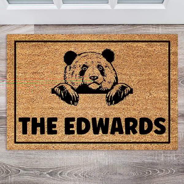 Panda Bear Door Mat - Personalised Panda Bear Welcome Mat - 3 Sizes