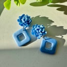 Hydrangea and Blue Diamond Polymer Clay Earrings