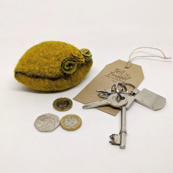 Pod purse: Felted wool purse in mustard yellow