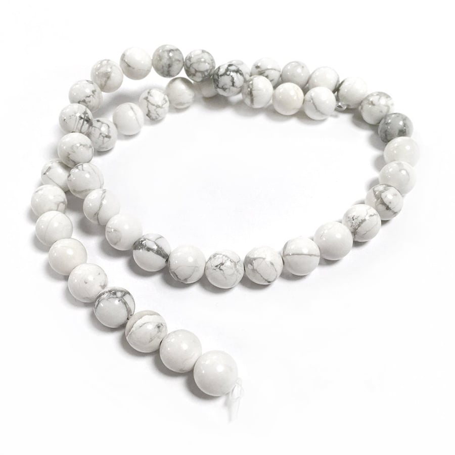 White & Grey Howlite 8mm Smooth Rounds, Grade A, Natural Authentic USA Gemstone 