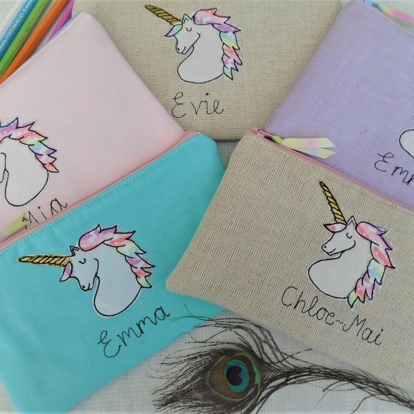 Personalised Unicorn Pencil Case - Custom Art Pen Pouch - Choice of Colour