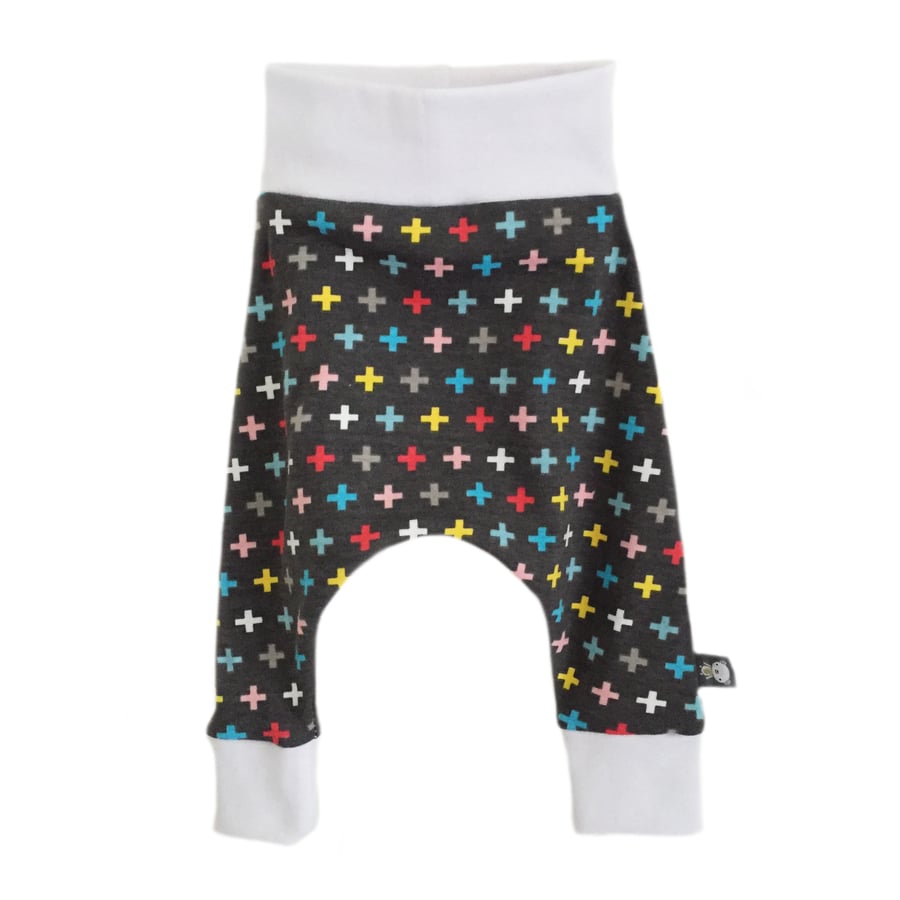 Baby trousers, baby pants, HAREM PANTS, Trousers, Grey, MINI CROSSES, Gift Idea