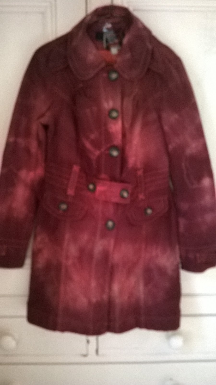 Hand Tie-Dyed Upcycled Dark Red Trench Jacket