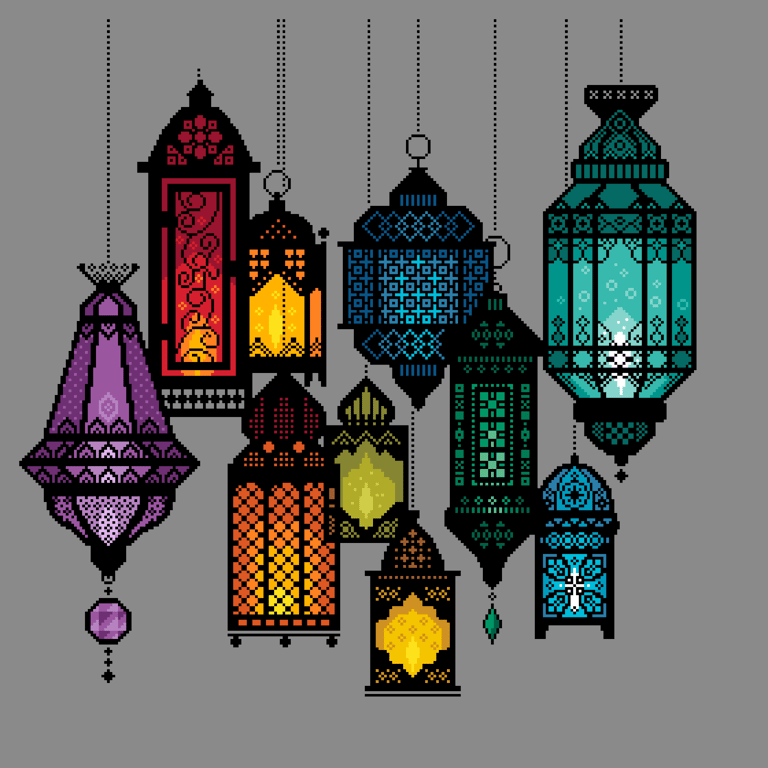 279A Cross Stitch Moroccan Lanterns Festival of lights Bohemian Arabian Ramadan